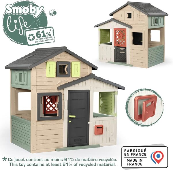 Smoby Life - Maison Friends House Evo - Moderne et spacieuse - Porte avec Judas - Portillon - Boite aux Lettres Fonctionnelle - Matière Recyclée - A Partir de 3 Ans - Fabrication Française