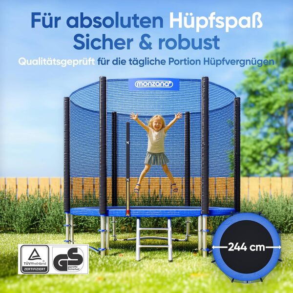 Monzana Trampoline certifié TÜV SÜD GS Set Complet Filet de sécurité Échelle Protection des Bords Trampoline extérieur Enfants