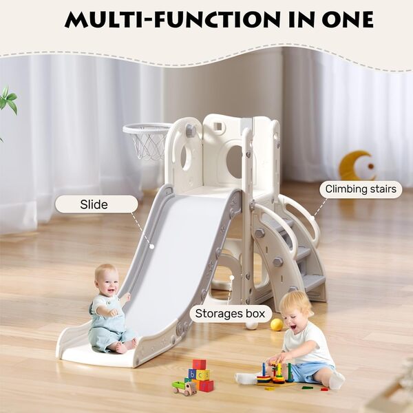UBRAVOO Toboggan pour Enfants, Toboggan Extra Long pour Tout-Petits avec Parc, Espace de Rangement et Marches Antidérapantes, Toboggan Autoportant pour Les Tout-Petits de 1 à 6 Mois-Petit