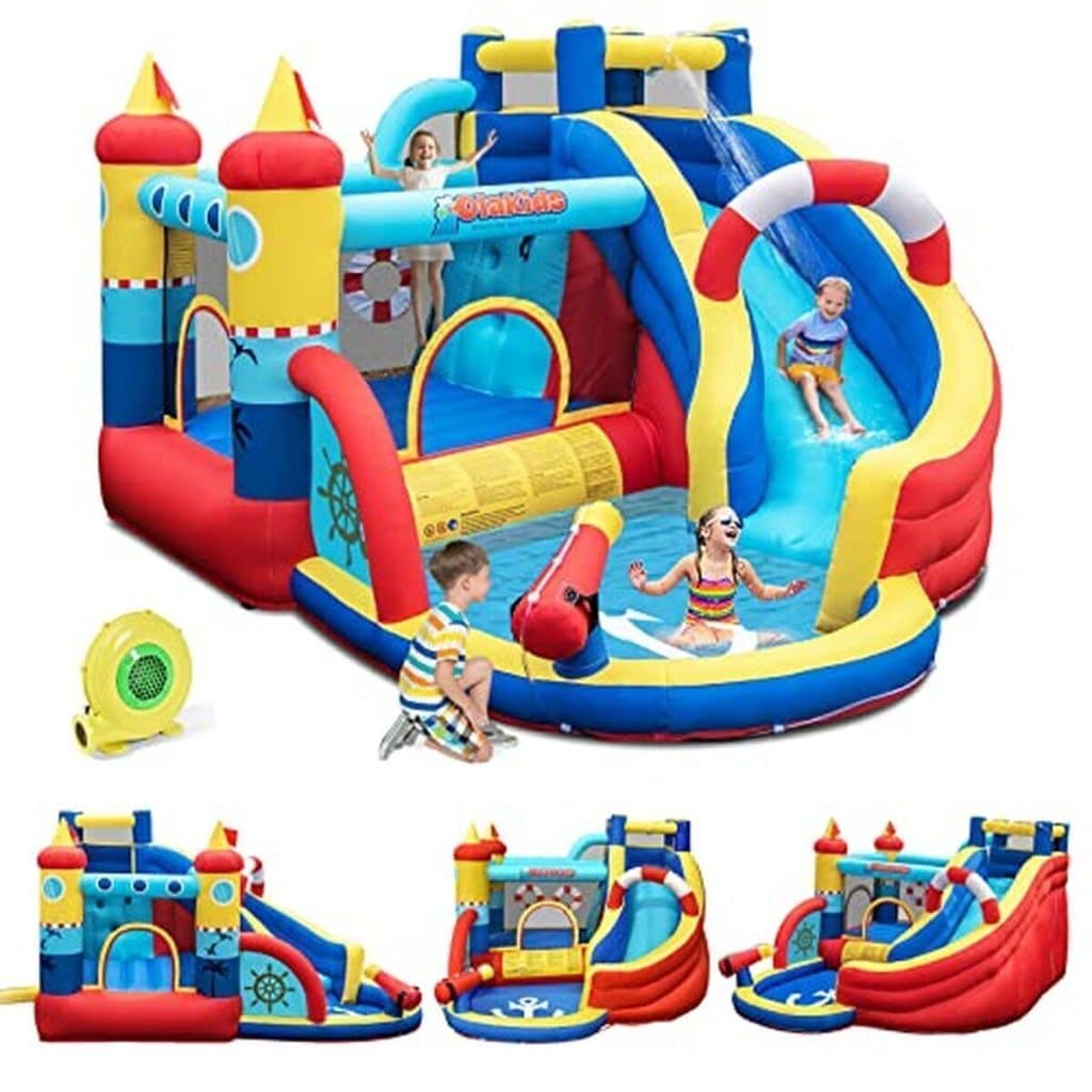 Test : château gonflable pirate Goplus avec toboggan et pistolet à eau