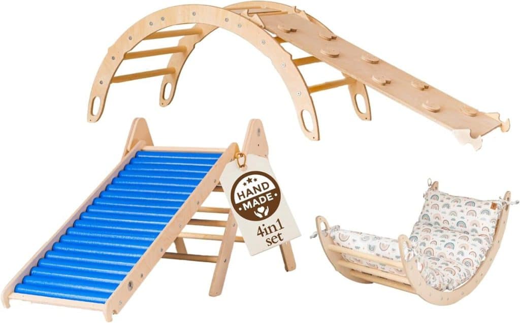 Test du WoodsCraft 4en1 : arche d'escalade et toboggan Montessori pour enfants