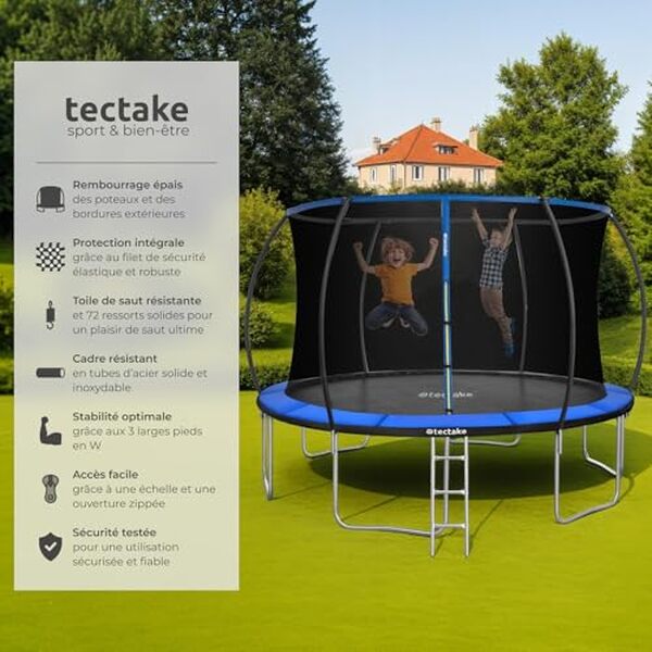 Découvrez notre test complet du trampoline rond tectake Ø366 cm : un équipement alliant sécurité et plaisir pour toute la famille.