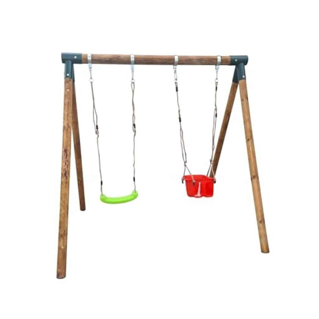 Test de la balançoire double KABA de MASGAMES : structure compacte en bois traité