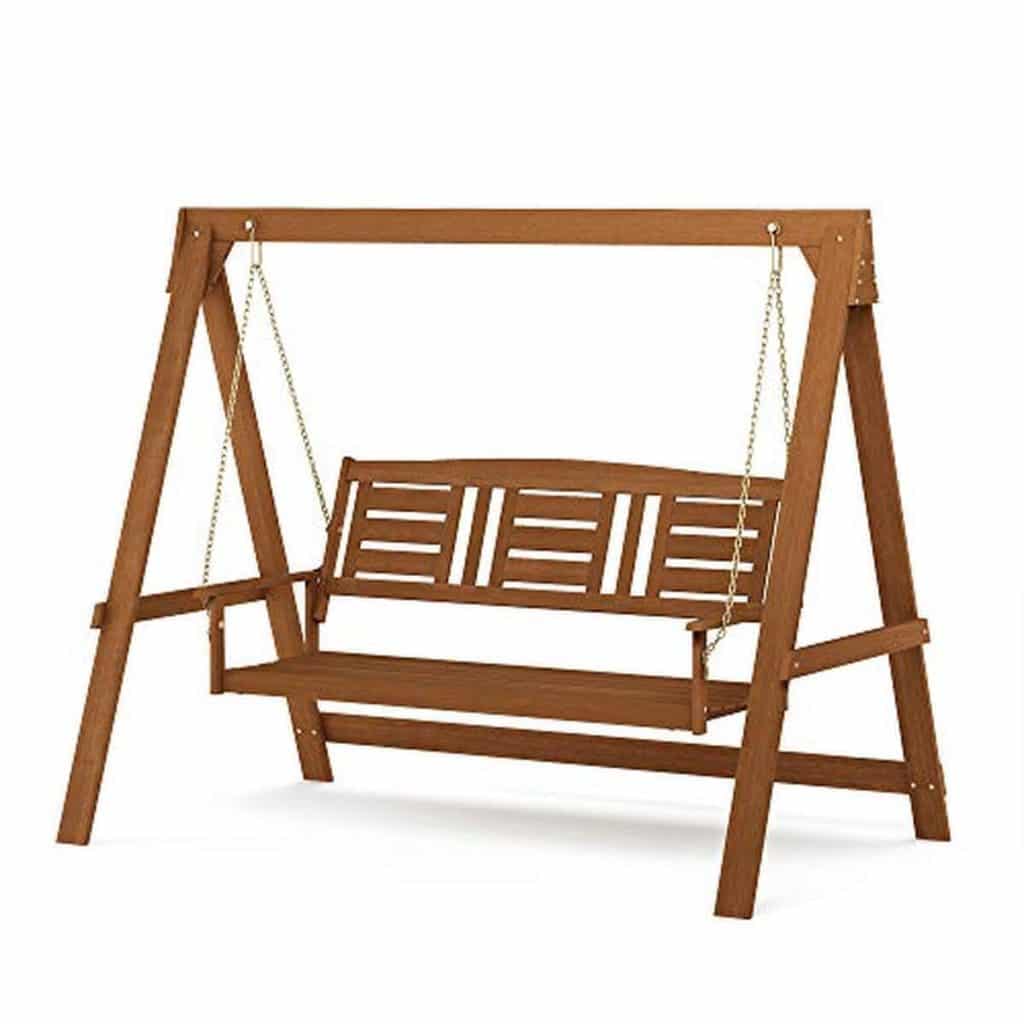 Test de la balançoire en bois Furinno Tioman 3 places