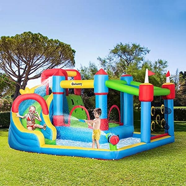 Découvrez notre avis sur le château gonflable multicolore Outsunny : jeux aquatiques et trampoline pour des heures de plaisir pour vos enfants.